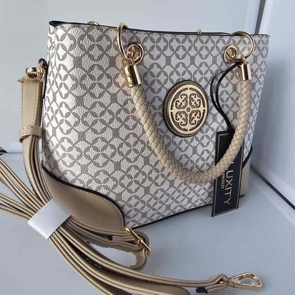 New Elegant Beige Monogram Crossbody Tote Bag - Picture 4 of 11